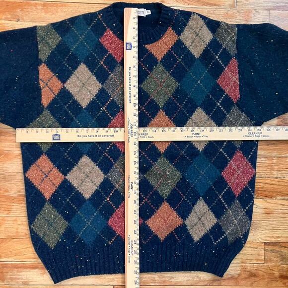 Fisherman Out of Ireland Argyle Blue Wool Crewneck Sweater - Picture 6 of 7